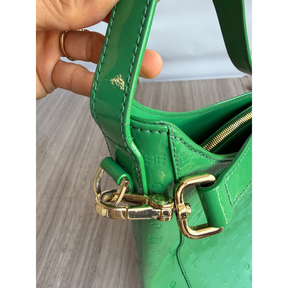 Arcadia Italy Green Patent Leather Shoulder Bag Embossed Tote Crossbody Y2K Glam - Picture 14 of 15